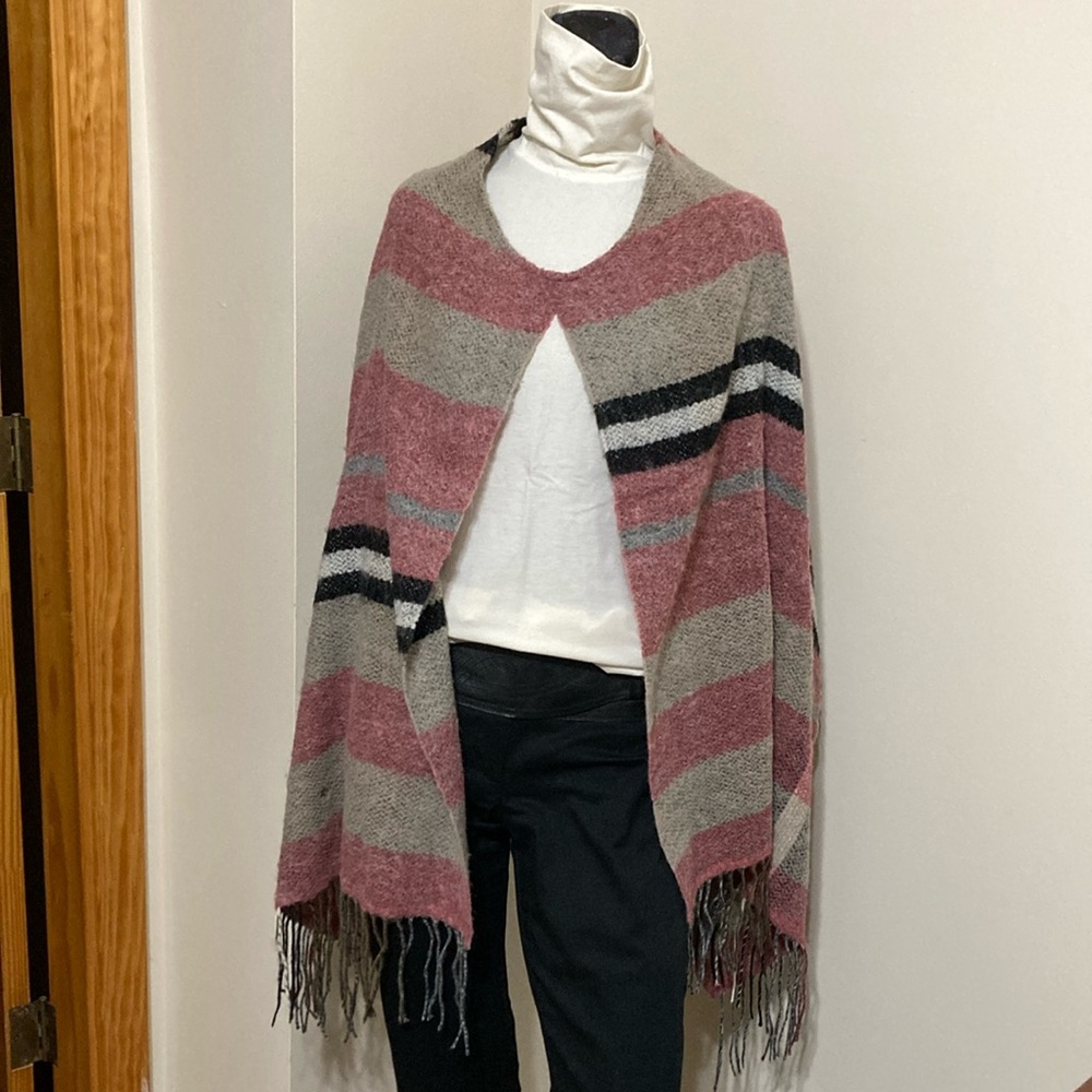 Pink & Tan plaid (OS) Poncho.